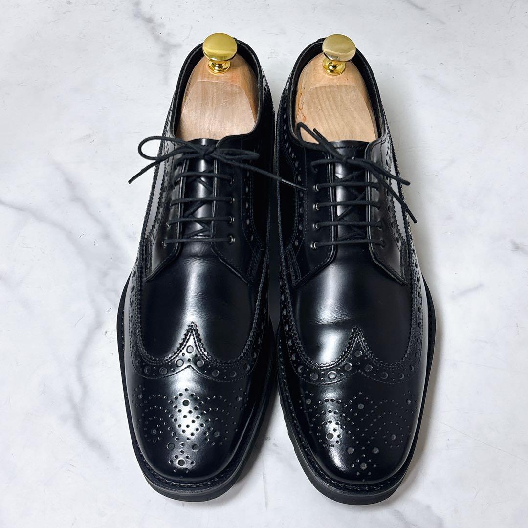 極美品 リーガル レザーシューズ W35B ウィングチップ 厚底 メダリオン 黒