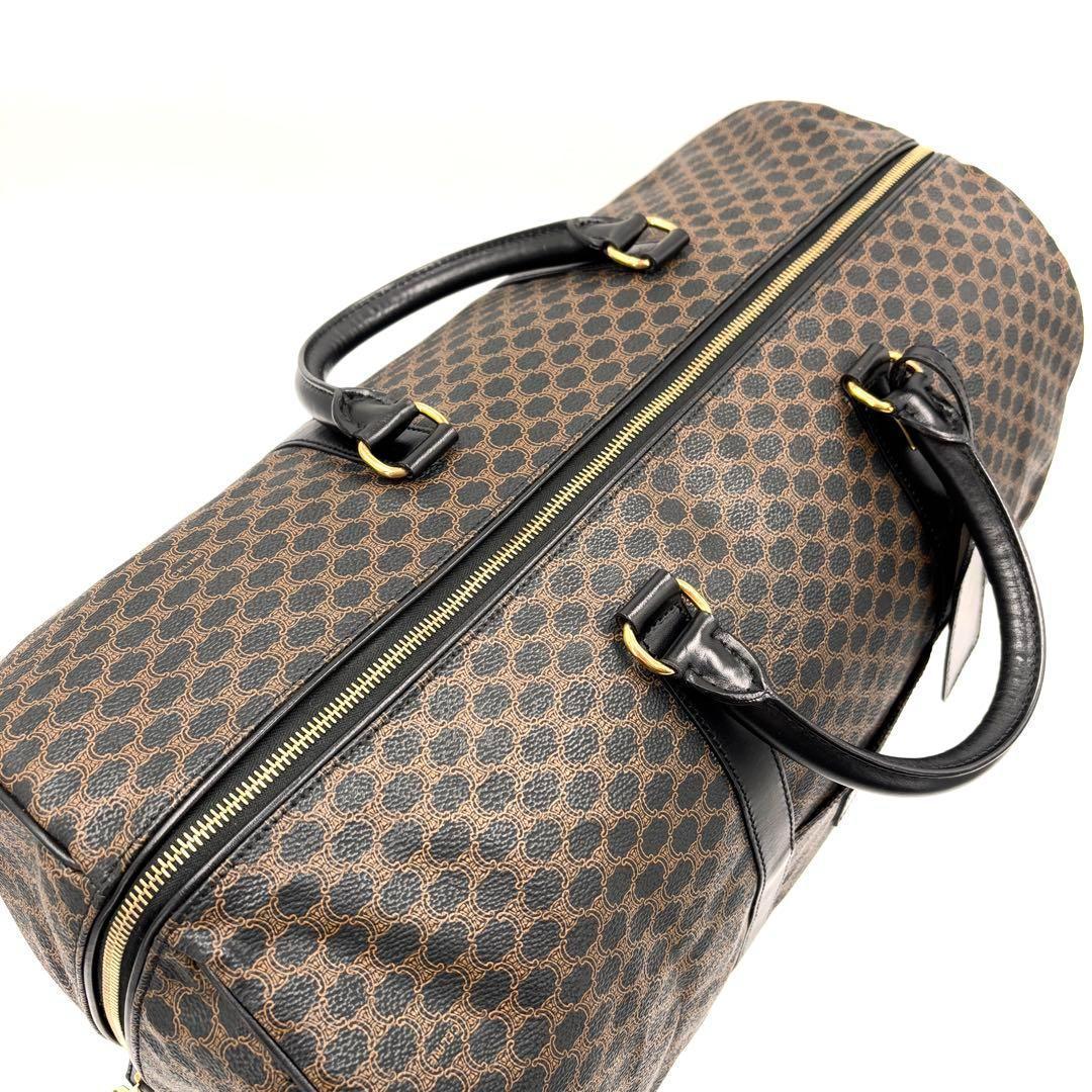 【美品】セリーヌ ボストンバッグ 黒マカダム トリオンフ 大容量 黒 ブラウン