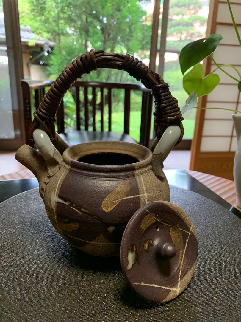 急須　陶器　蔓ハンドル　作家物　蔓細工　未使用に近い美品
