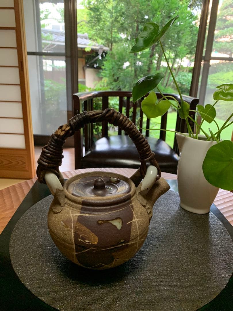 急須　陶器　蔓ハンドル　作家物　蔓細工　未使用に近い美品