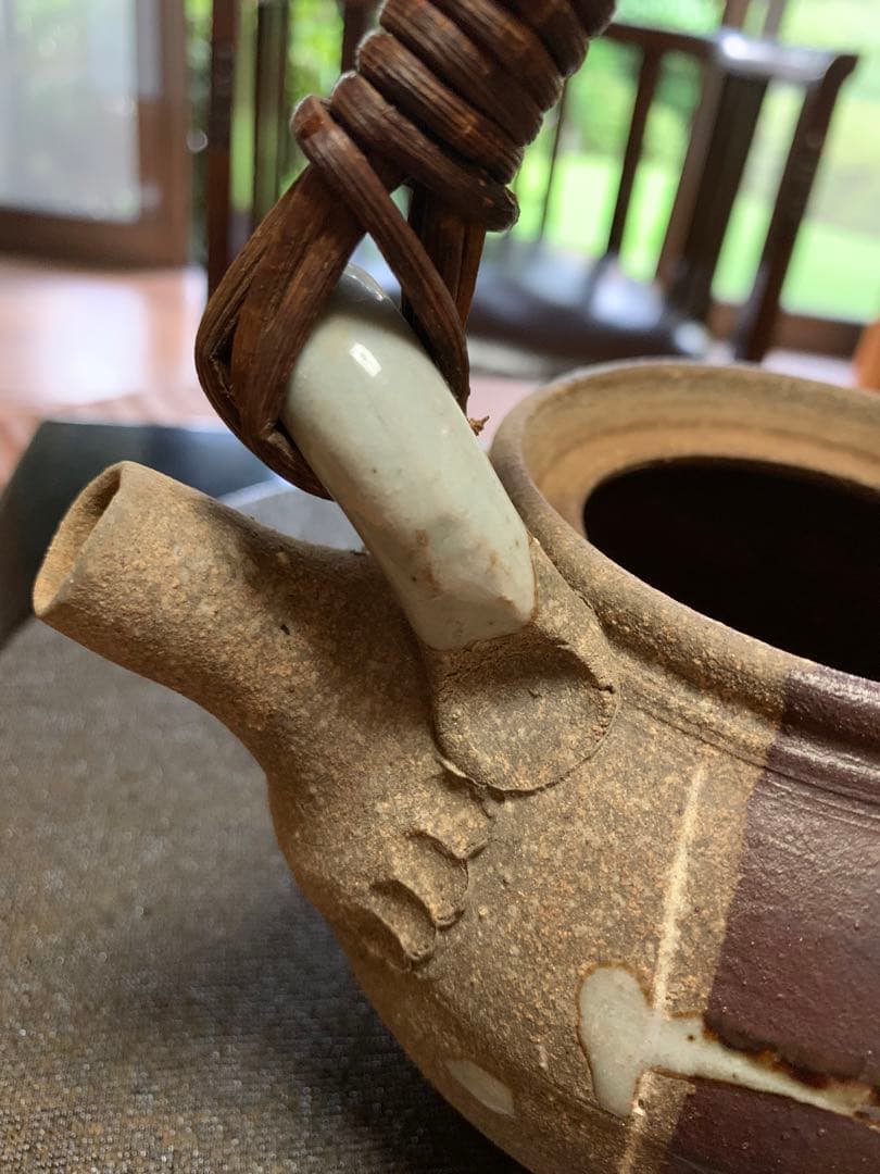 急須　陶器　蔓ハンドル　作家物　蔓細工　未使用に近い美品