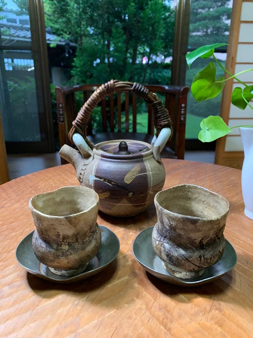 急須　陶器　蔓ハンドル　作家物　蔓細工　未使用に近い美品