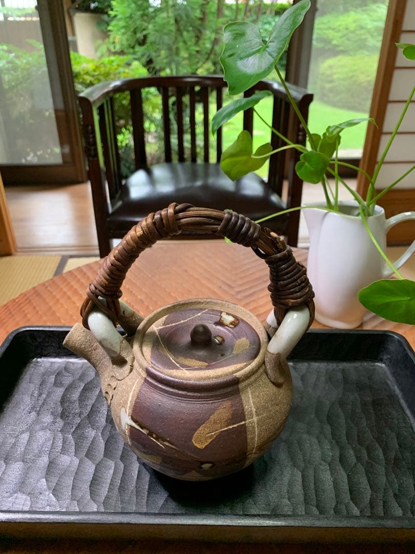 急須　陶器　蔓ハンドル　作家物　蔓細工　未使用に近い美品