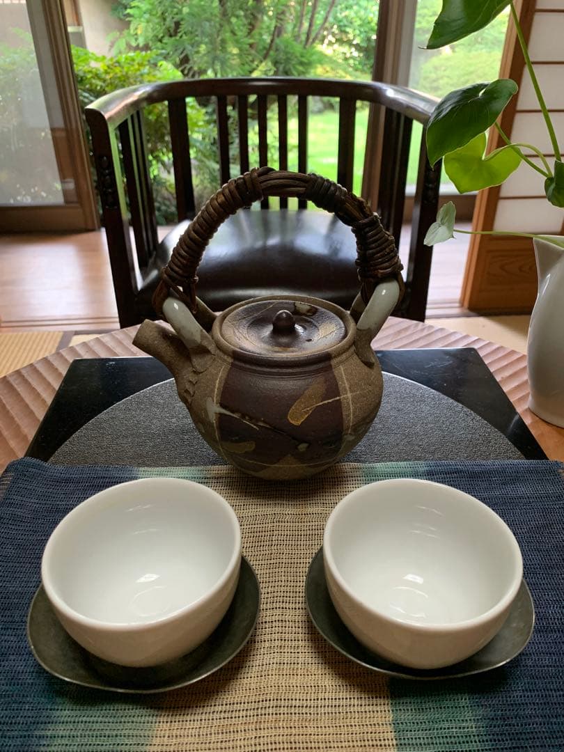 急須　陶器　蔓ハンドル　作家物　蔓細工　未使用に近い美品