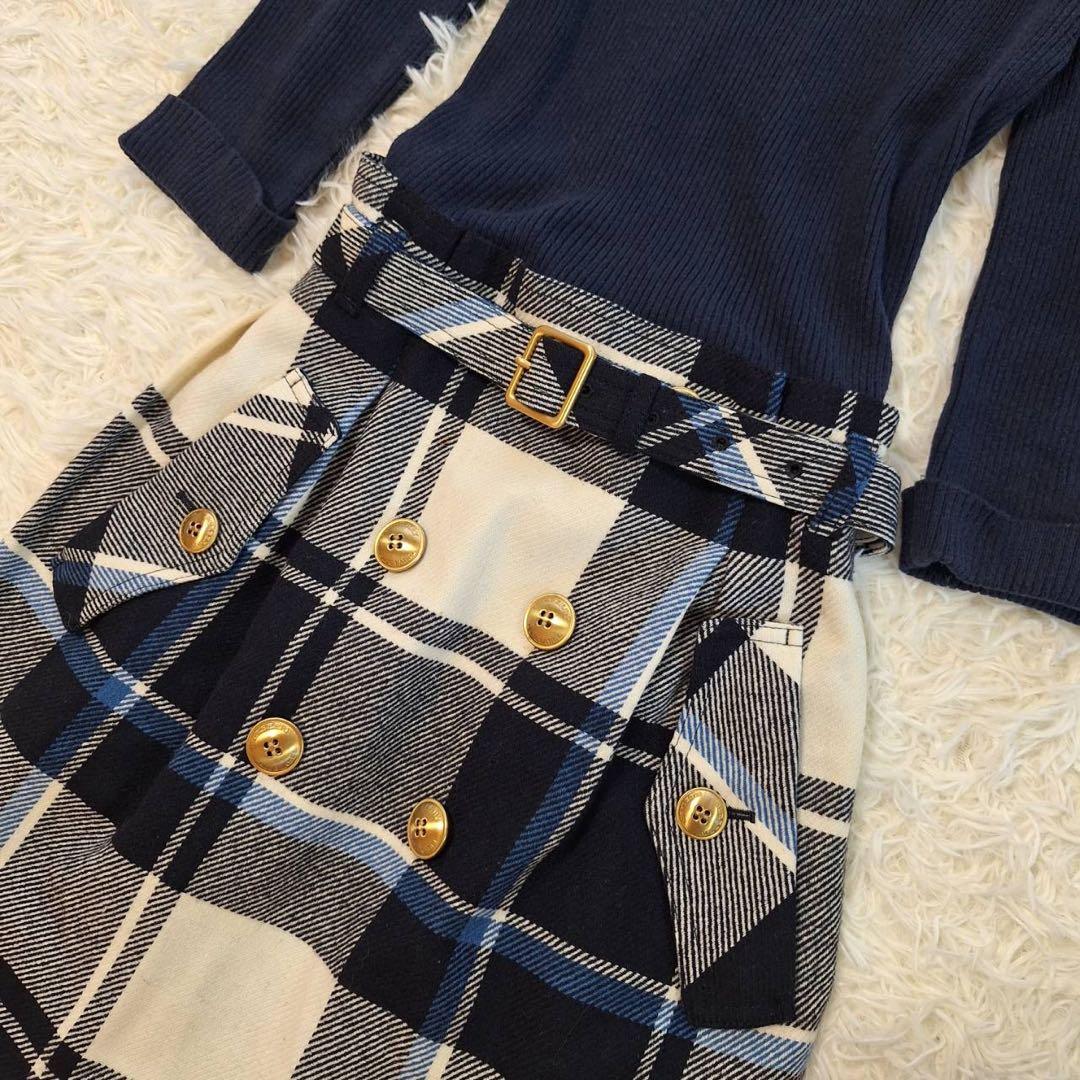 バーバリーブルーレーベル✨ニットドッキングワンピース チェック ベルト付