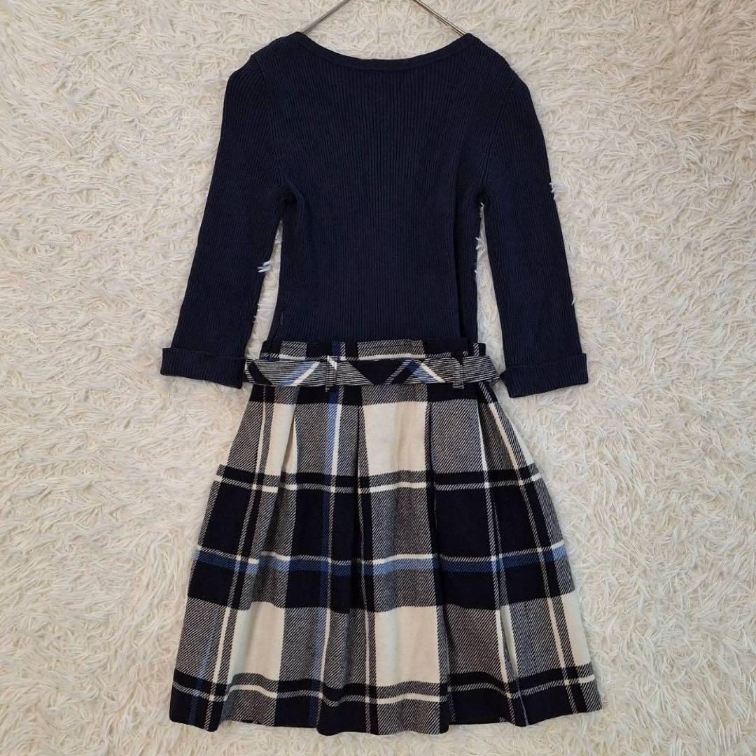 バーバリーブルーレーベル✨ニットドッキングワンピース チェック ベルト付