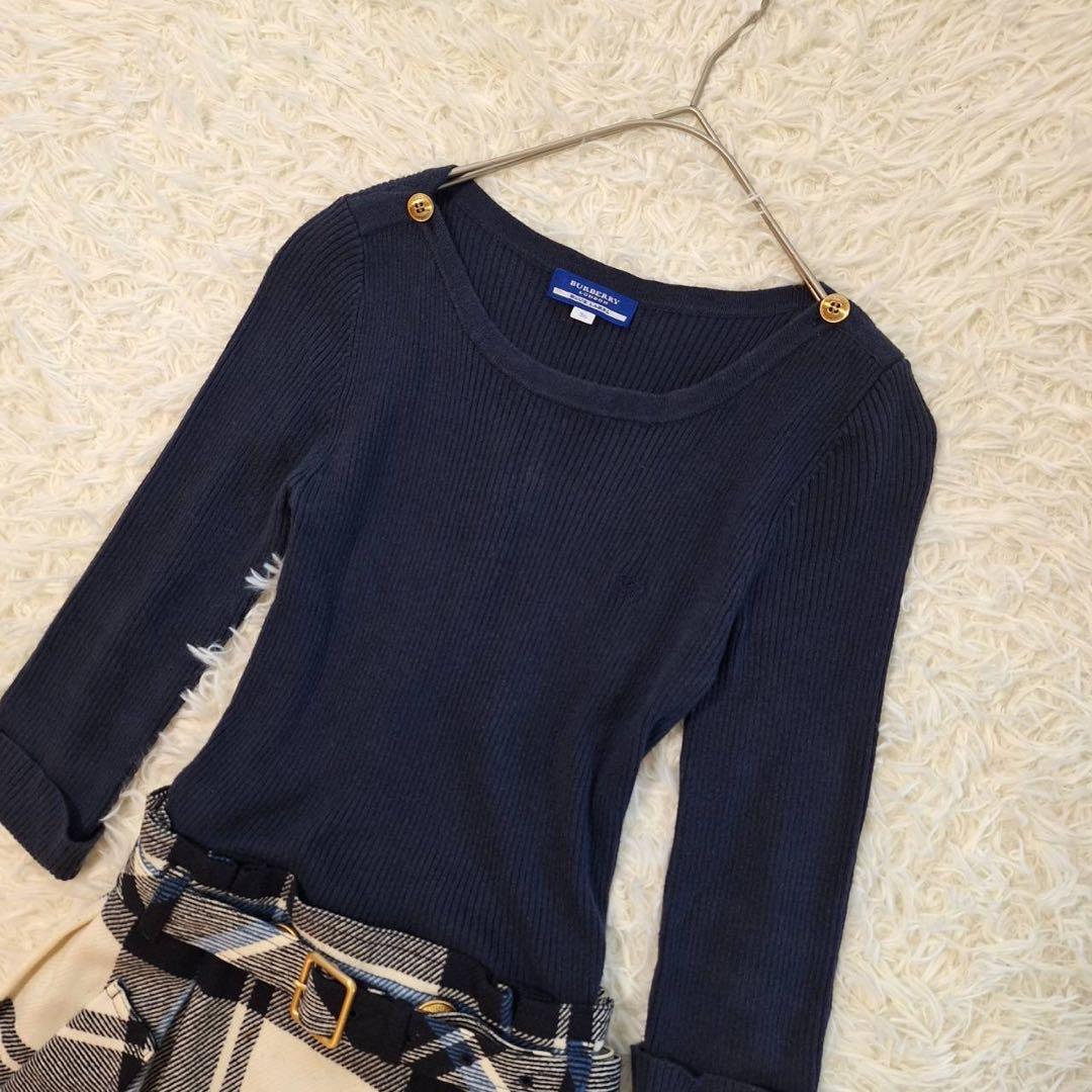 バーバリーブルーレーベル✨ニットドッキングワンピース チェック ベルト付