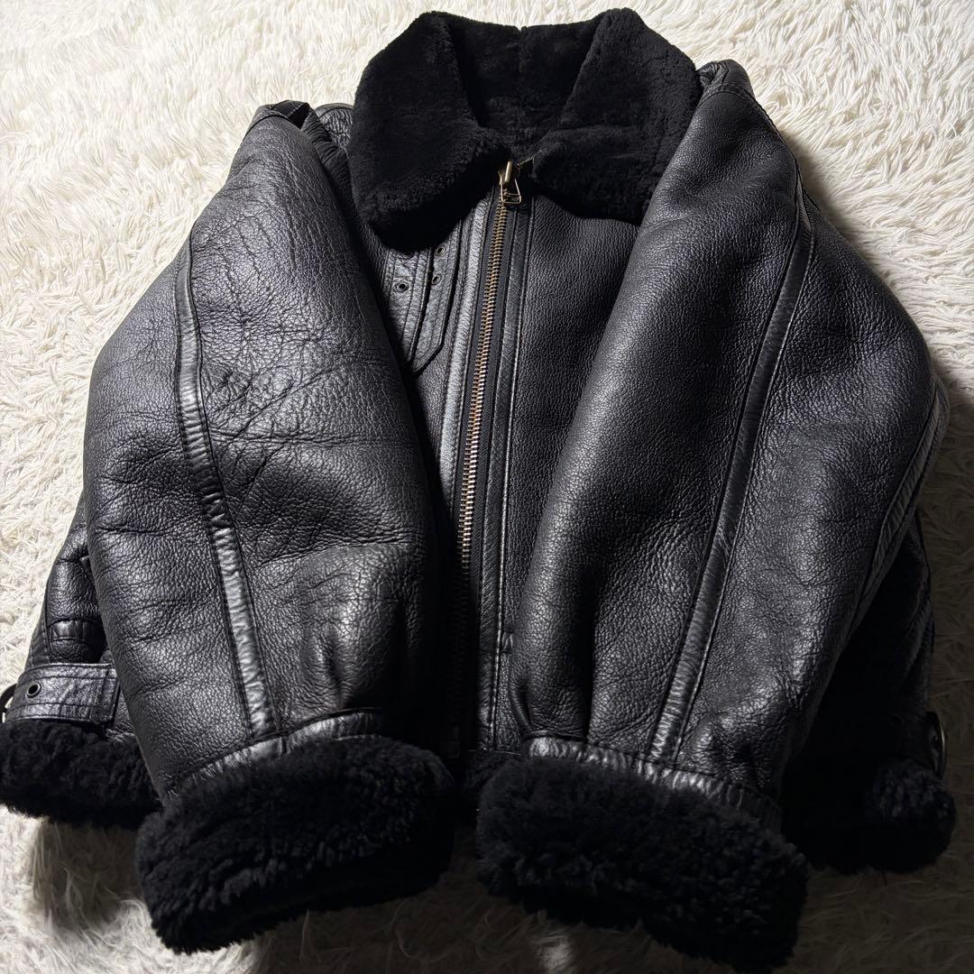 美品■ハラジュクマザー　フライトジャケット　B-3 羊革　ムートン　ブラック