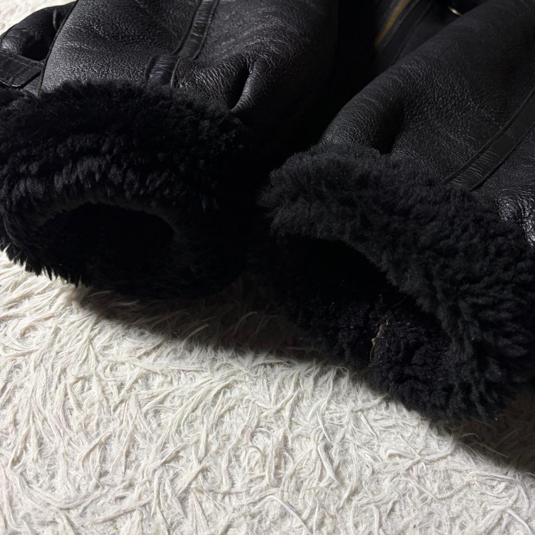 美品■ハラジュクマザー　フライトジャケット　B-3 羊革　ムートン　ブラック