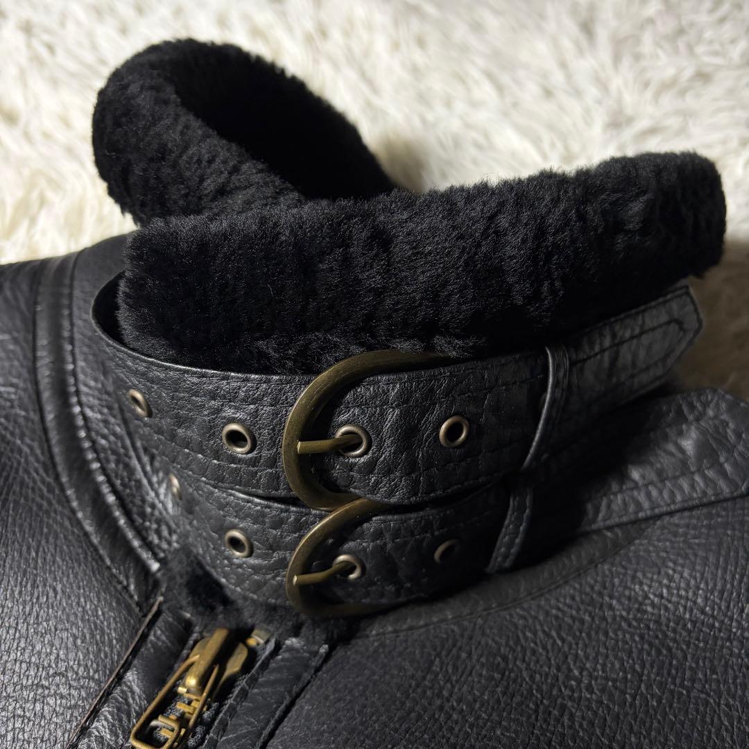 美品■ハラジュクマザー　フライトジャケット　B-3 羊革　ムートン　ブラック