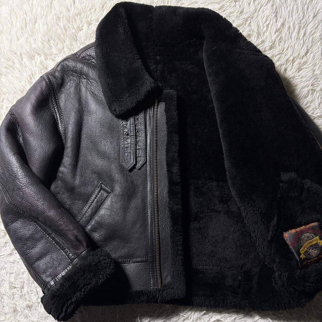 美品■ハラジュクマザー　フライトジャケット　B-3 羊革　ムートン　ブラック