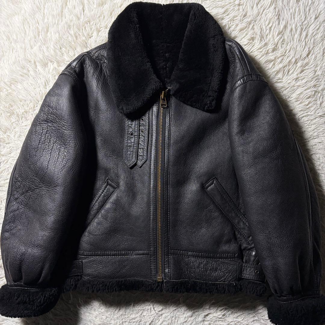 美品■ハラジュクマザー　フライトジャケット　B-3 羊革　ムートン　ブラック