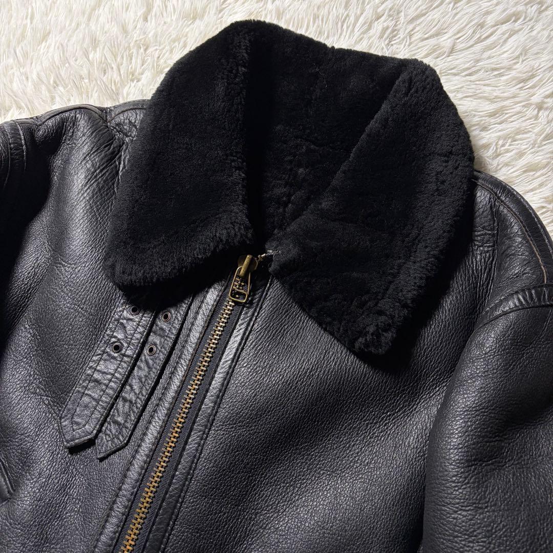 美品■ハラジュクマザー　フライトジャケット　B-3 羊革　ムートン　ブラック