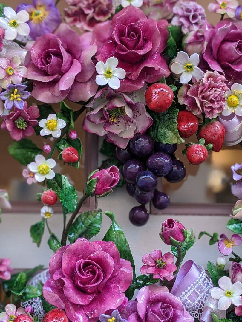 【専用】クレイフラワー♥薔薇のリース♥大きめ♥ハンドメイド