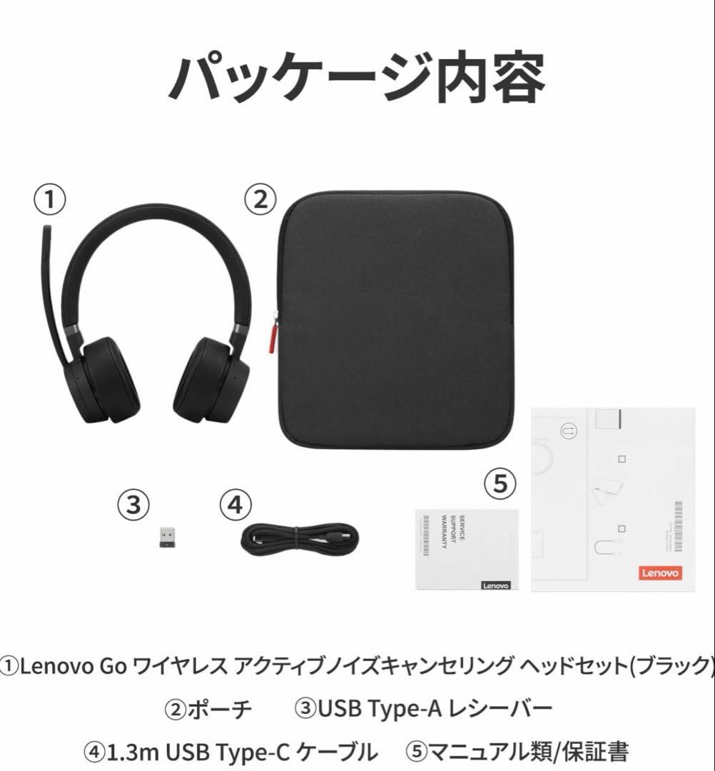 Lenovo Go ワイヤレス アクティブノイズキャンセリング ヘッドセット
