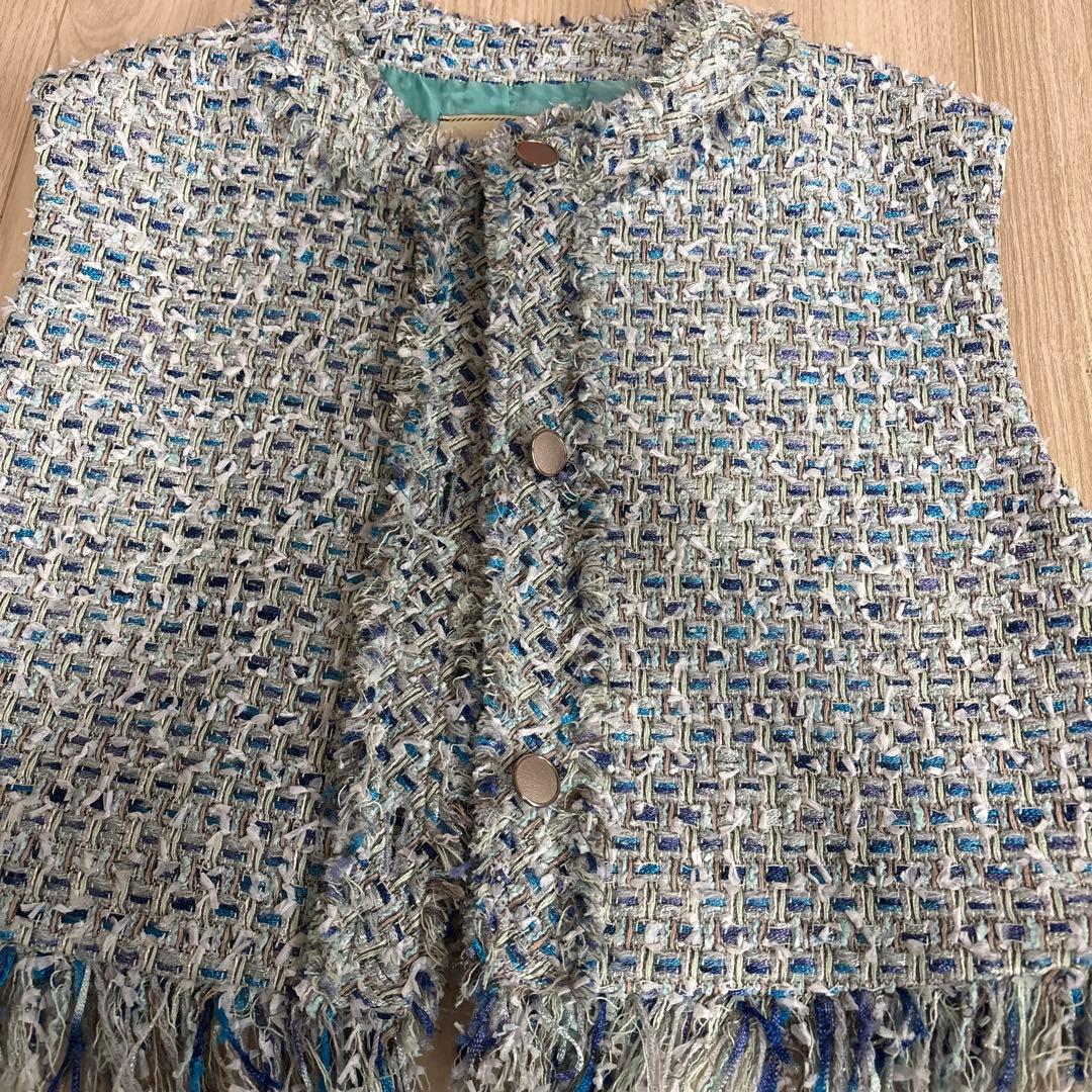 ユナイテッドアローズ青系ツイード ノースリーブベスト