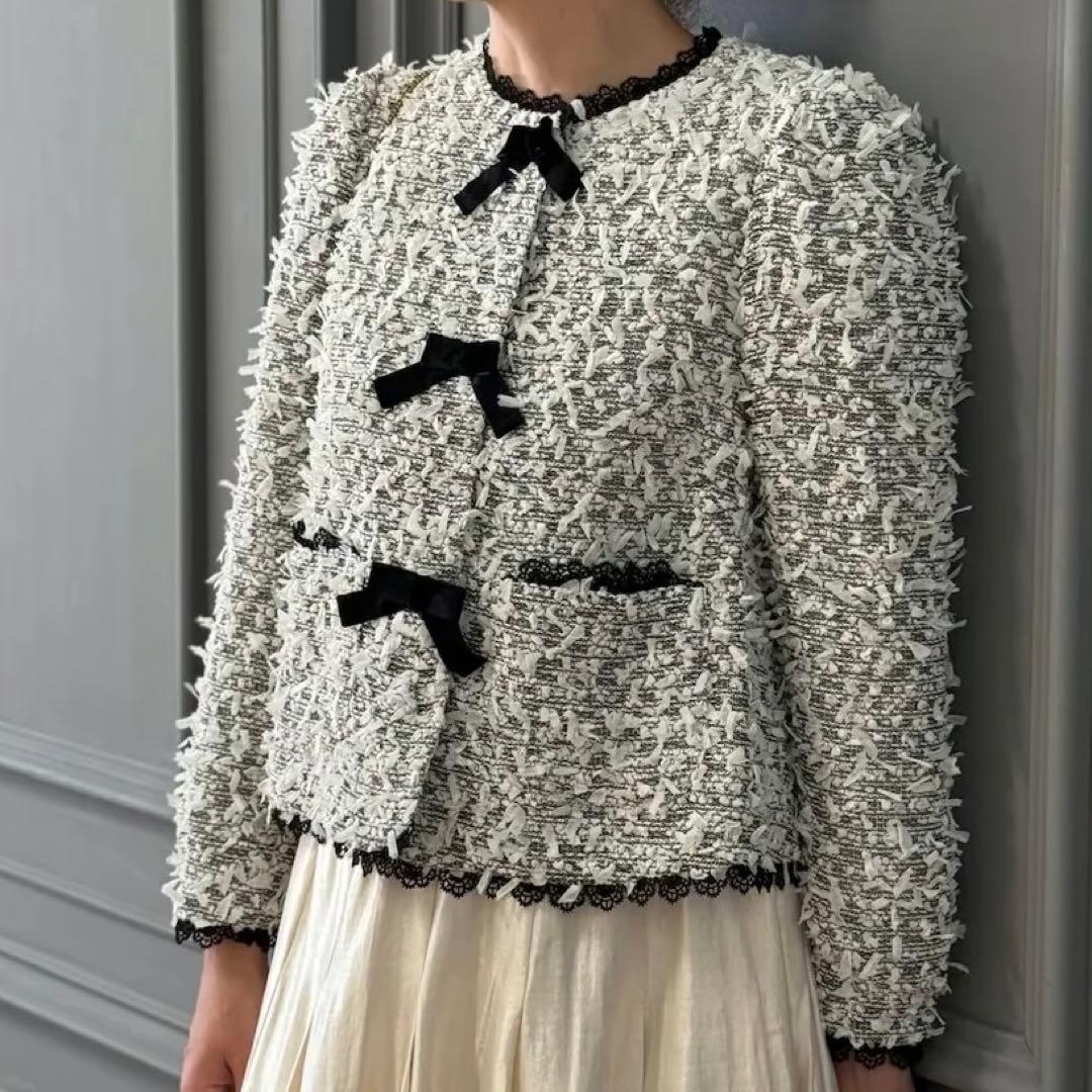 ✨極美品✨大きいサイズ　ユキエモン　リップジャケット　3L　ツイード　ノーカラー