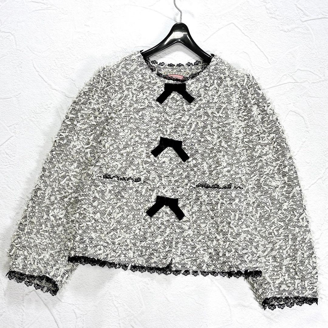 ✨極美品✨大きいサイズ　ユキエモン　リップジャケット　3L　ツイード　ノーカラー