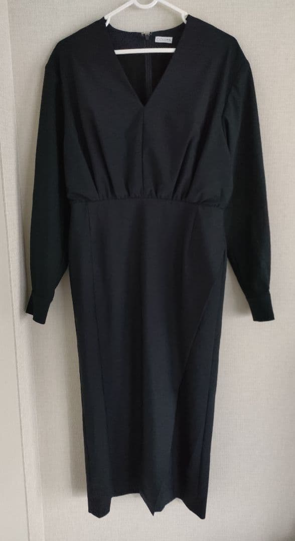 美品　コラム　estnation VネックIラインワンピース ネイビー