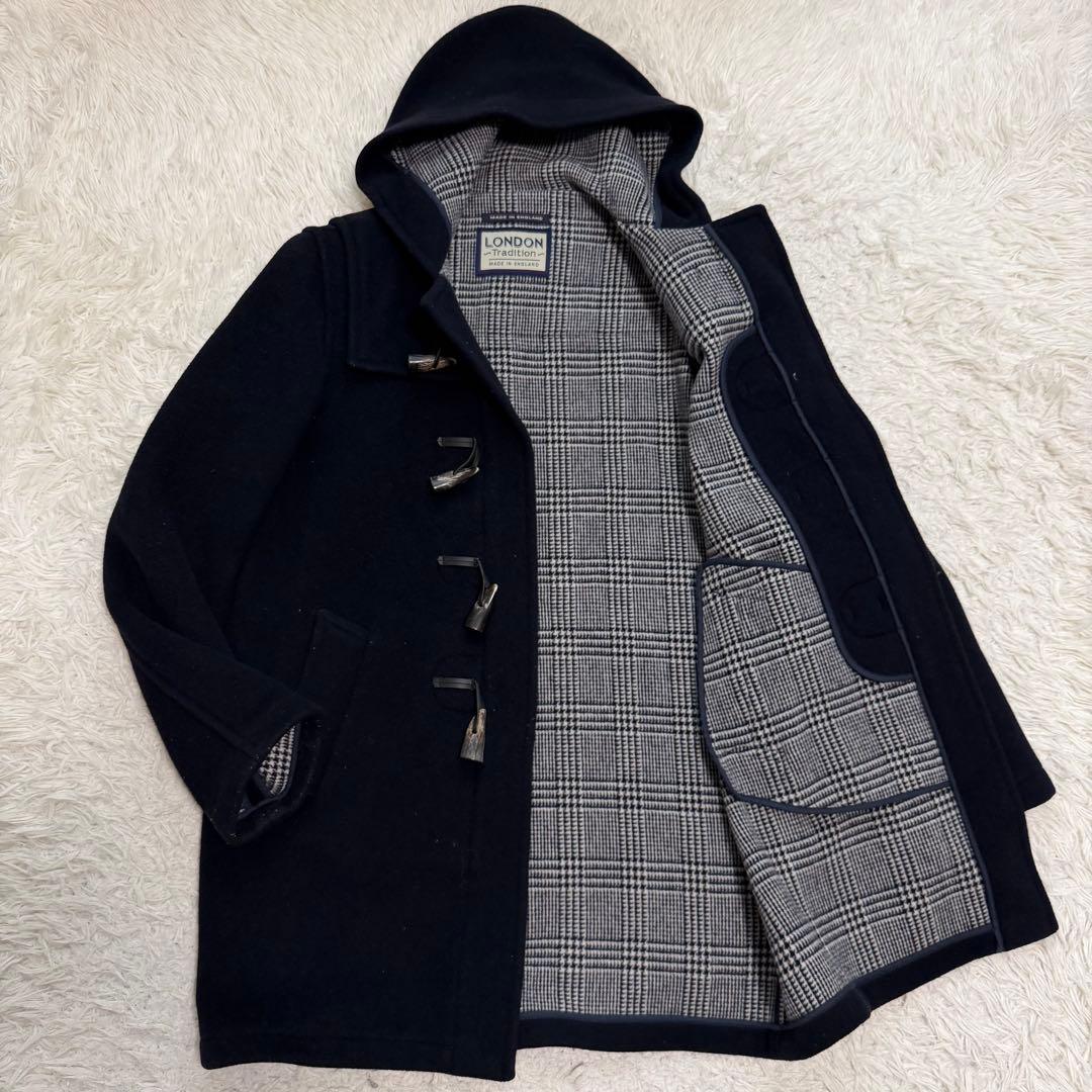 美品XLサイズ相当　ロンドントラディション　ダッフルコート　チェック裏地　紺