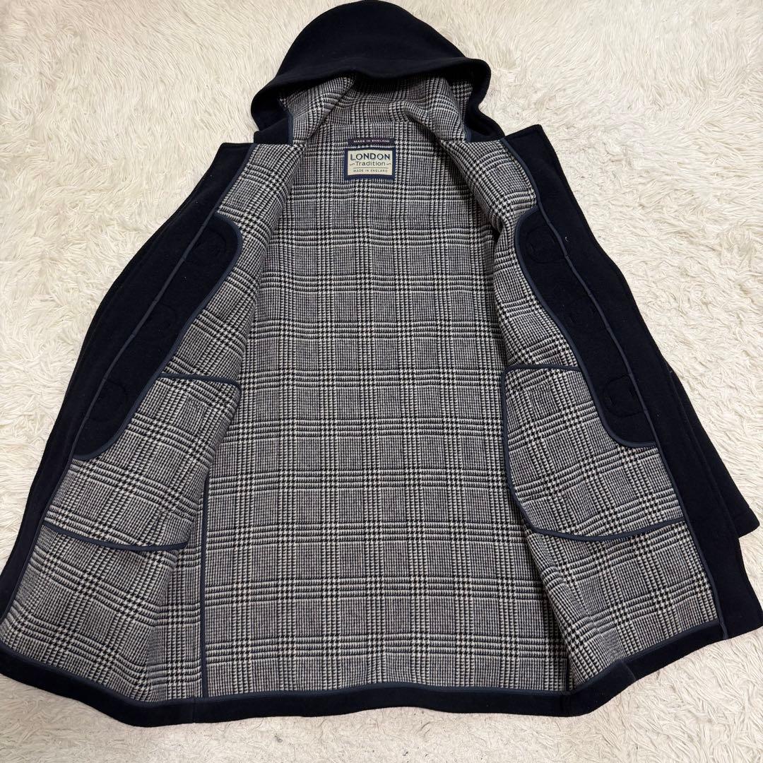 美品XLサイズ相当　ロンドントラディション　ダッフルコート　チェック裏地　紺