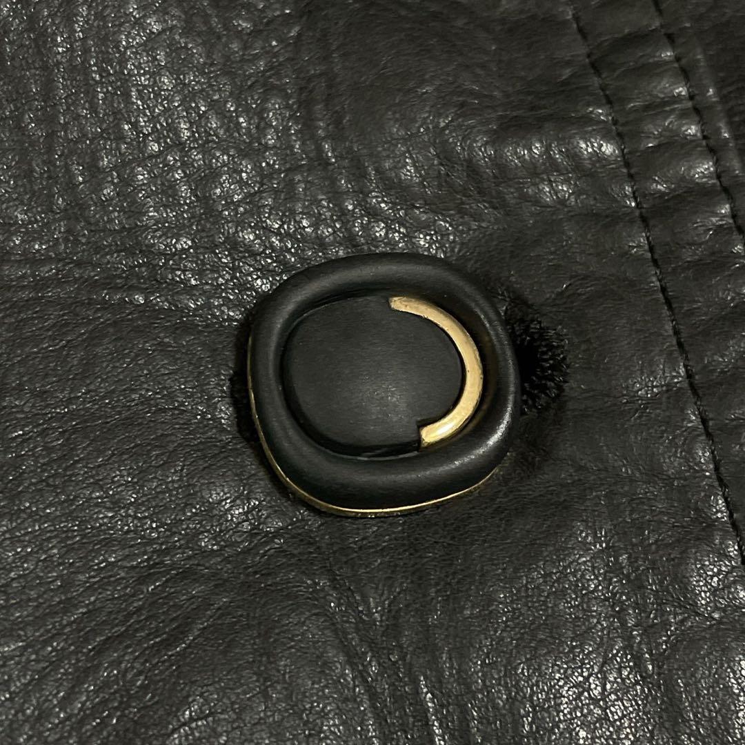 着丈112cm フォックス レザー ロングコート ベルト レディース ブラック