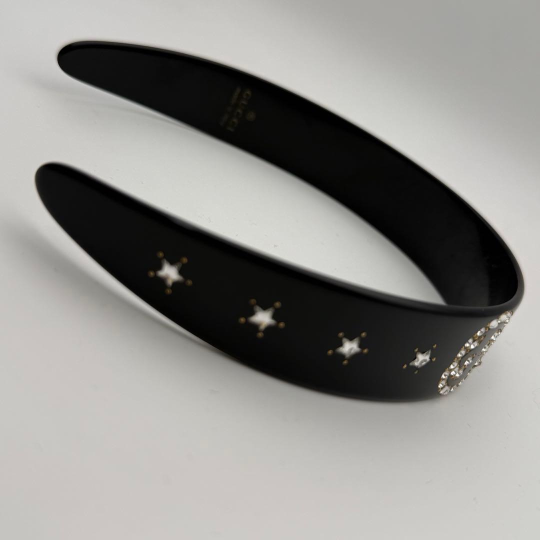 美品✨グッチ カチューシャ ヘアバンド クリスタル インターロッキングG 黒