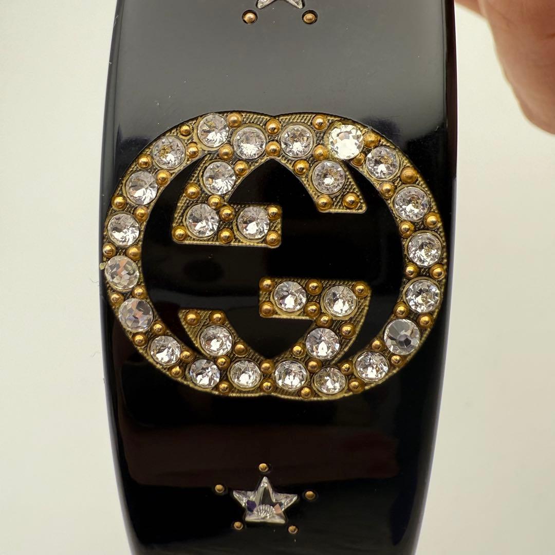 美品✨グッチ カチューシャ ヘアバンド クリスタル インターロッキングG 黒