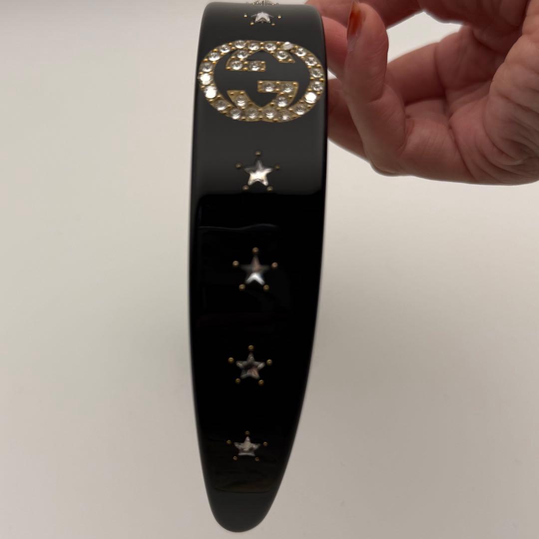 美品✨グッチ カチューシャ ヘアバンド クリスタル インターロッキングG 黒