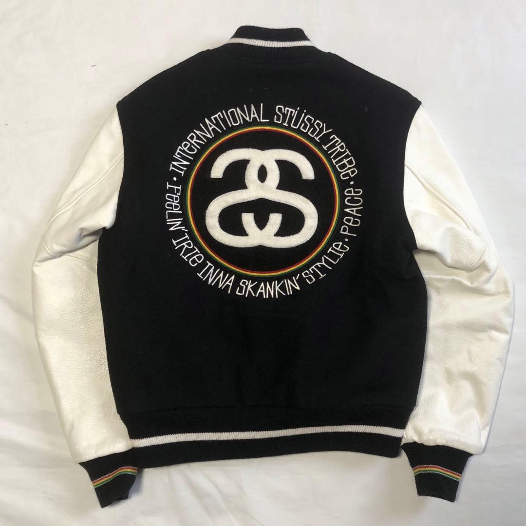 00s OLD STUSSY TRIBE レザー スタジャン ロゴ ラスタ