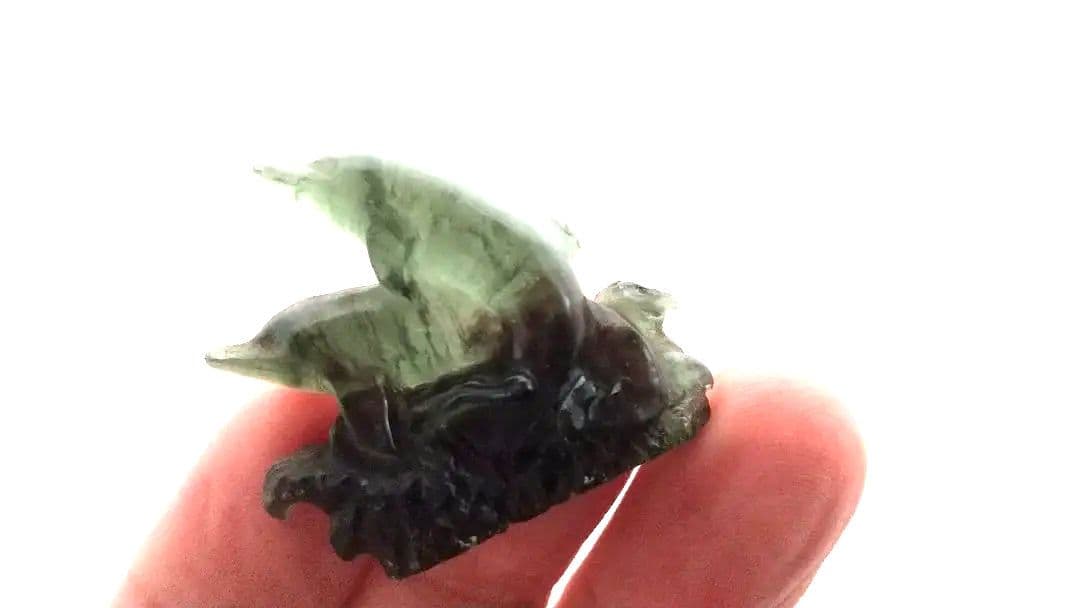 オ―ルド モルダバイト カ―ビング ドルフィン2頭