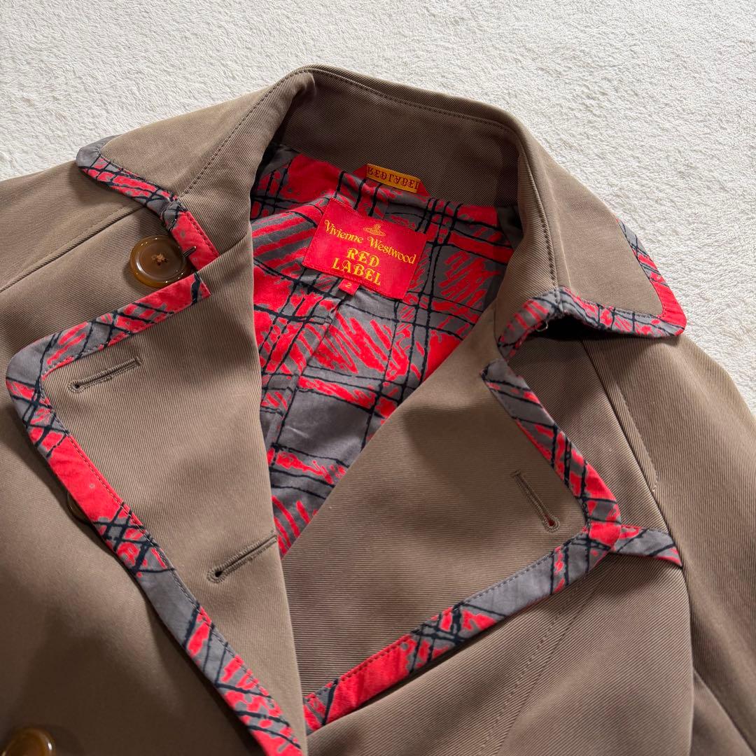 ヴィヴィアンウエストウッド　トレンチコート　カーキ　ランダムチェック　ベルト　M