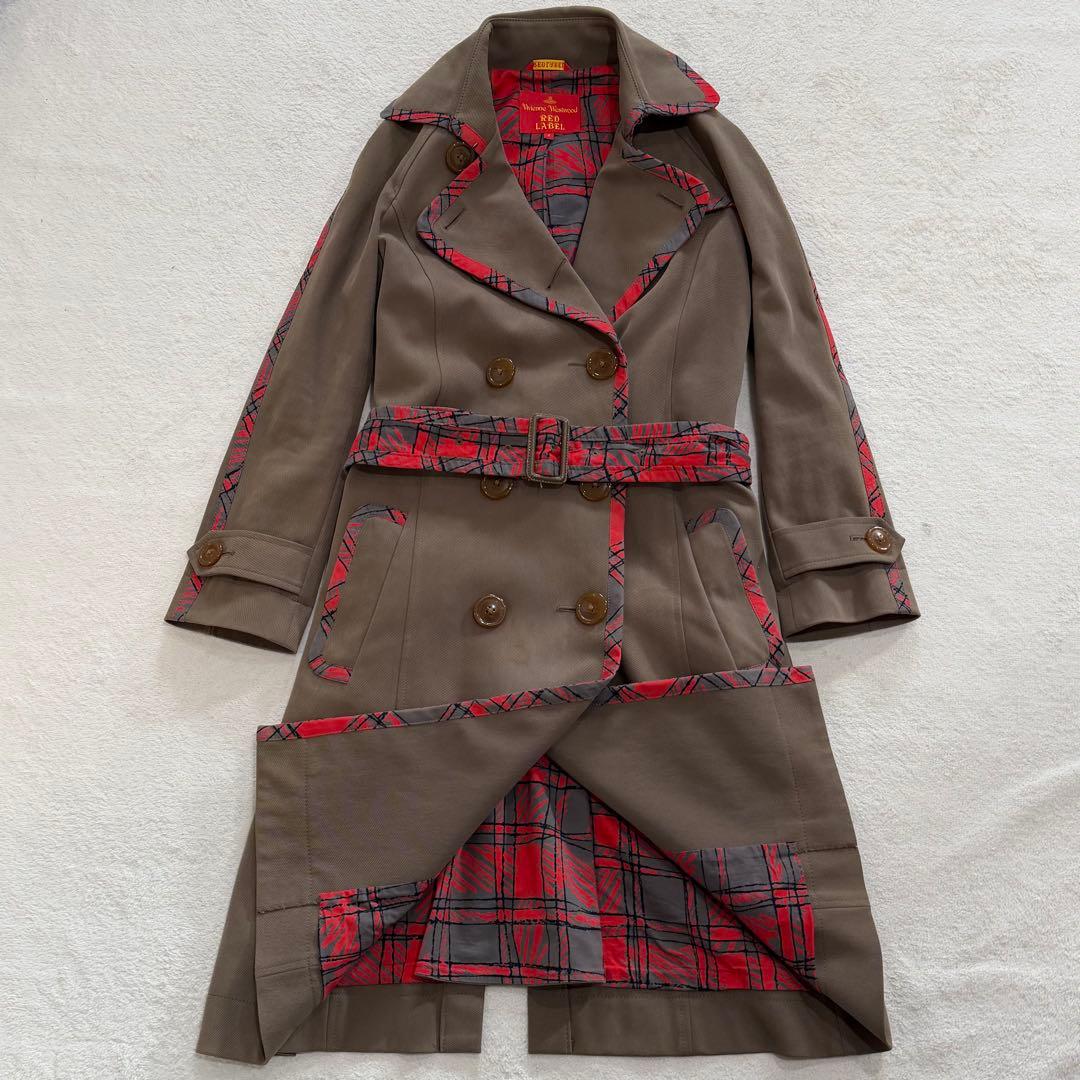 ヴィヴィアンウエストウッド　トレンチコート　カーキ　ランダムチェック　ベルト　M