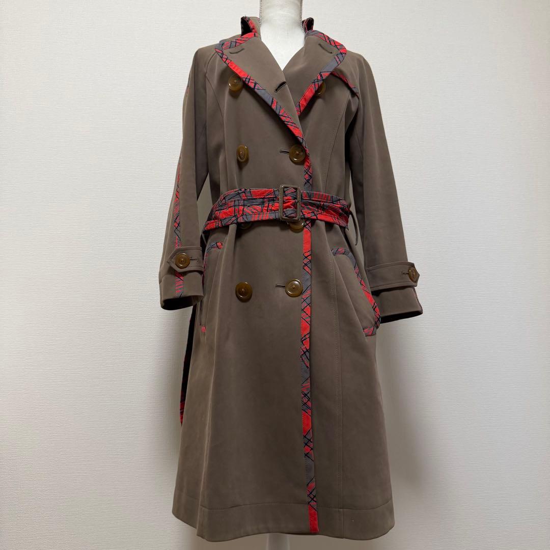 ヴィヴィアンウエストウッド　トレンチコート　カーキ　ランダムチェック　ベルト　M
