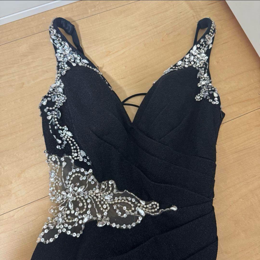 最終価格！イルマ ビジュー ロングドレス キャバ ラメ スリット ブラック