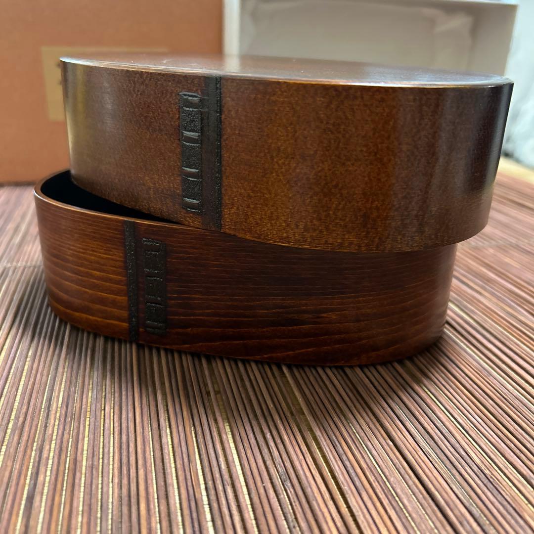 GWセール日本橋木屋　特選手造り弁当箱 曲輪 拭漆 小判型1段弁当箱　味の道具揃