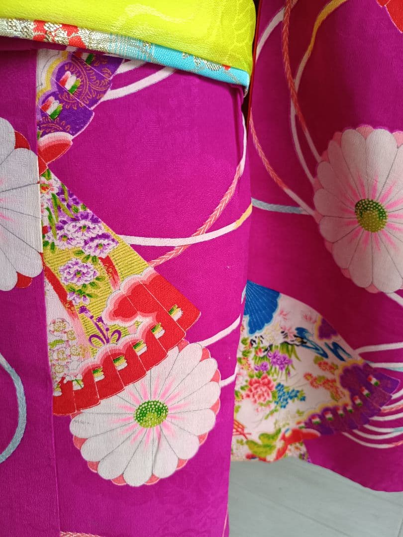 専用です☆アンティークマゼンダピンクの着物とブルーの作り帯☆七五三3歳