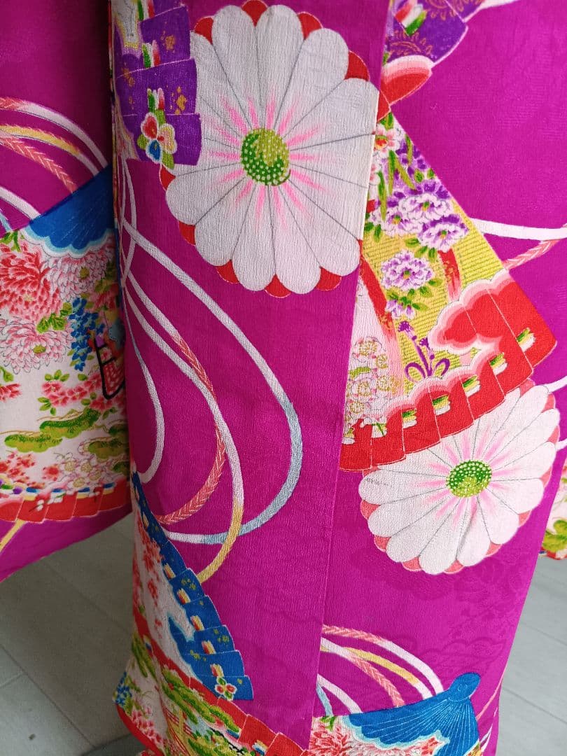 専用です☆アンティークマゼンダピンクの着物とブルーの作り帯☆七五三3歳