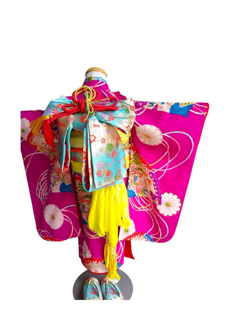 専用です☆アンティークマゼンダピンクの着物とブルーの作り帯☆七五三3歳