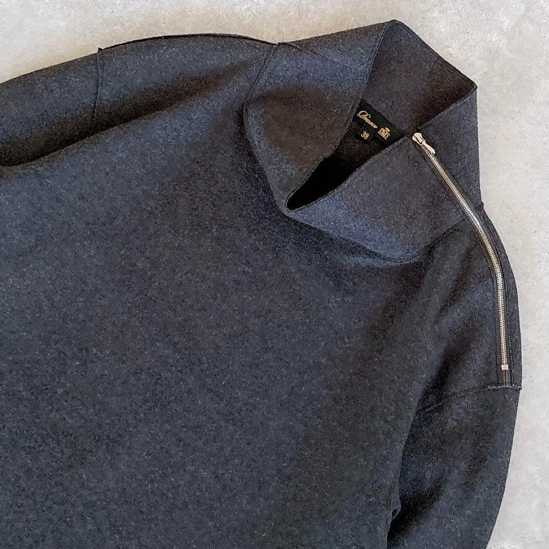 美品 ドゥロワー ウール カットオフ ハイネック サイドジップチュニック グレー