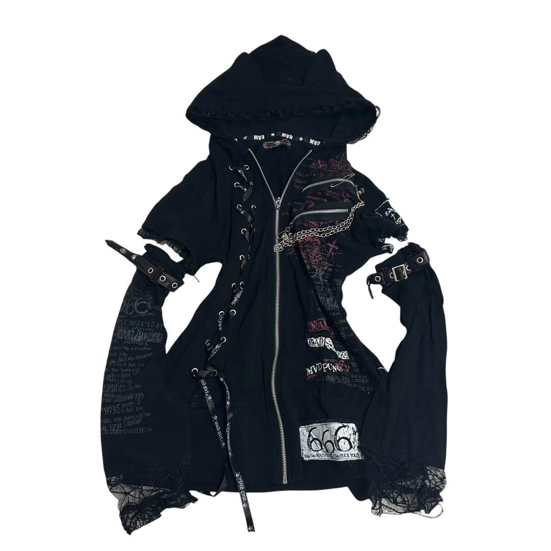 MAD PUNKS ゴシック 猫耳フードジップパーカー　パンク　グランジ　y2k