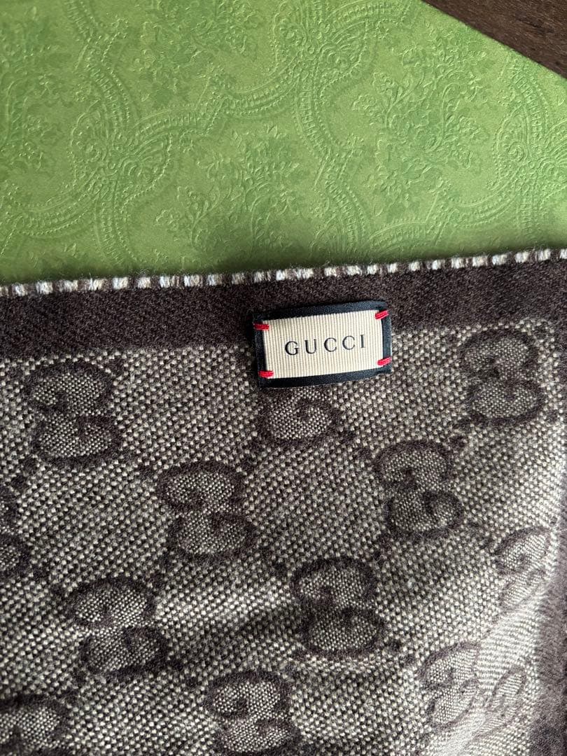 GUCCI GGロゴ デニムブルー リバーシブル マフラー