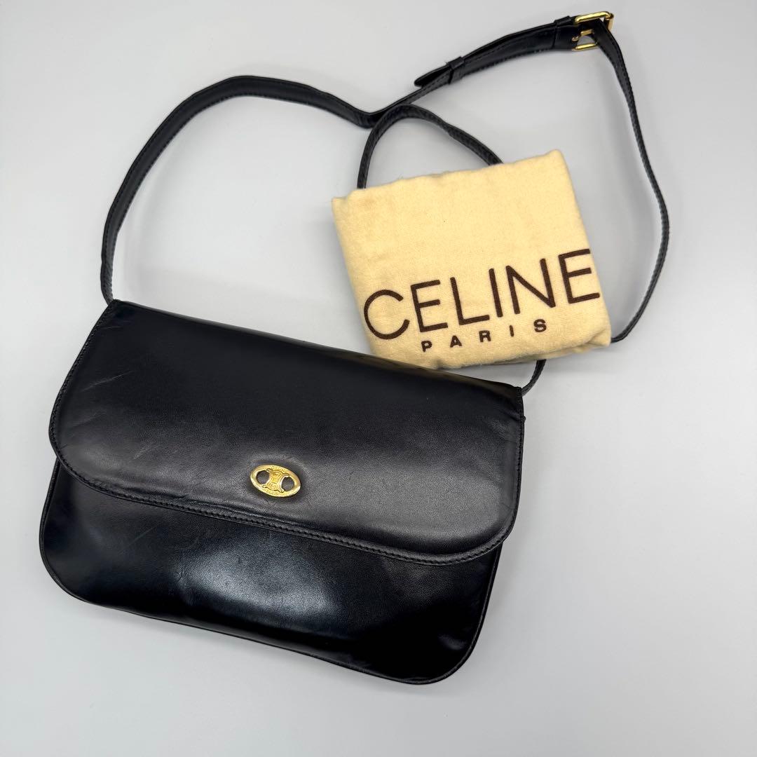 美品 CELINE 袋付 トリオンフ金具 レザー ショルダーバッグ F/07