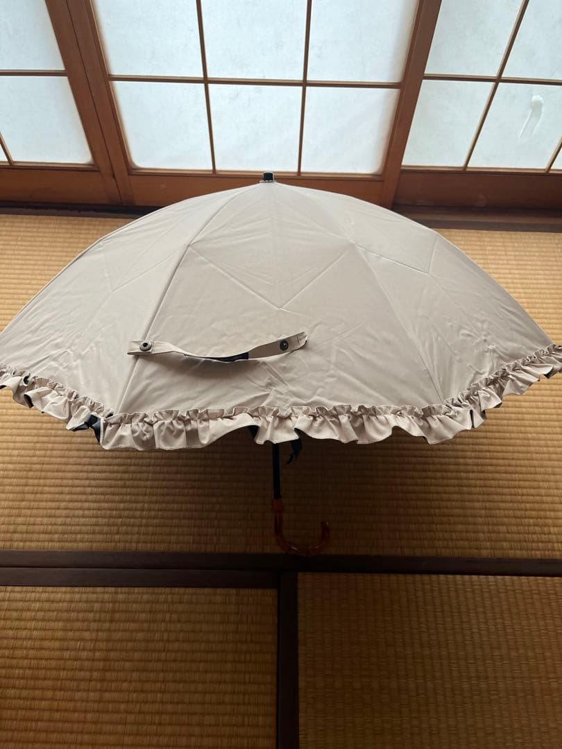 芦屋ロサブラン 2段折り フリル 曲がり竹手元 日傘 ベージュ