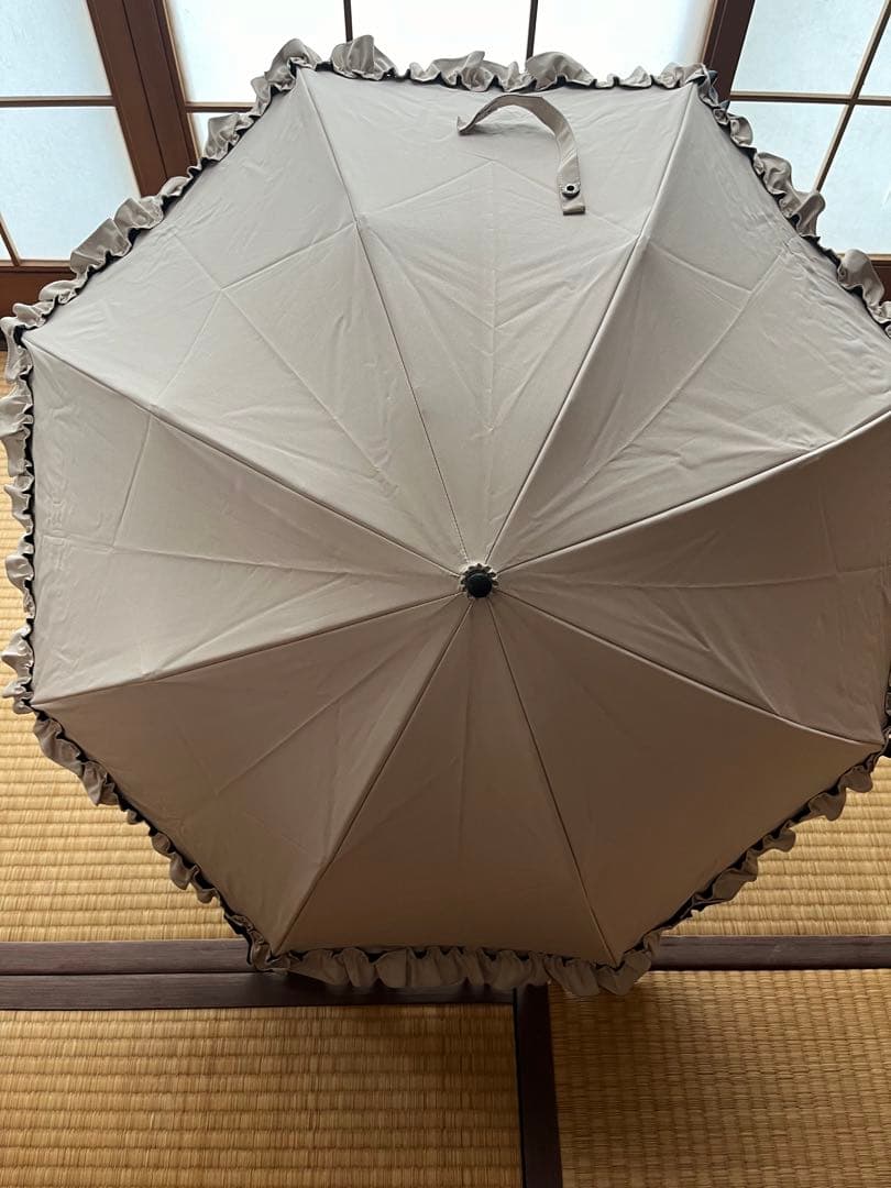 芦屋ロサブラン 2段折り フリル 曲がり竹手元 日傘 ベージュ