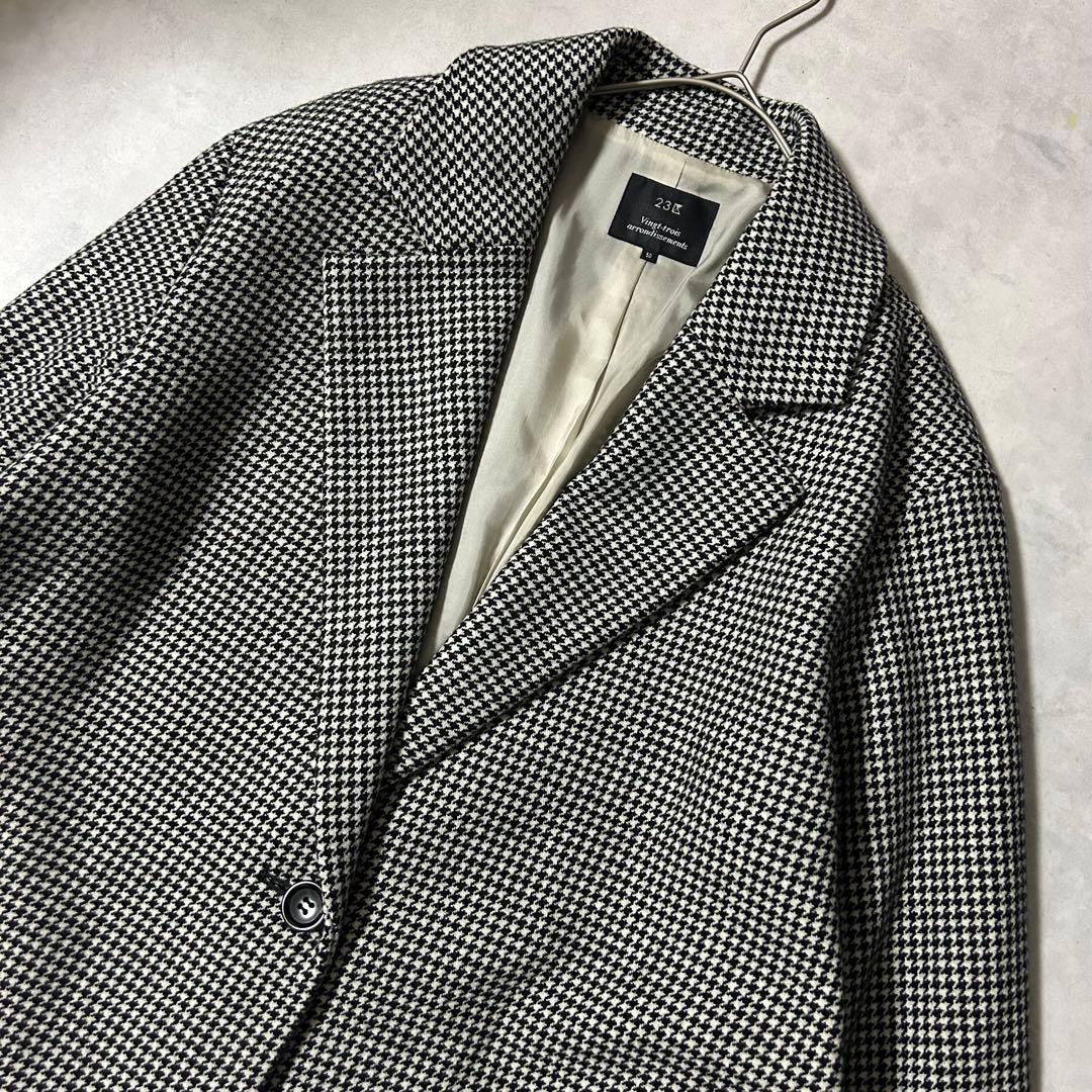 美品✨希少サイズ50（6L）23区 チェスターコート 千鳥格子 ロング丈 グレー