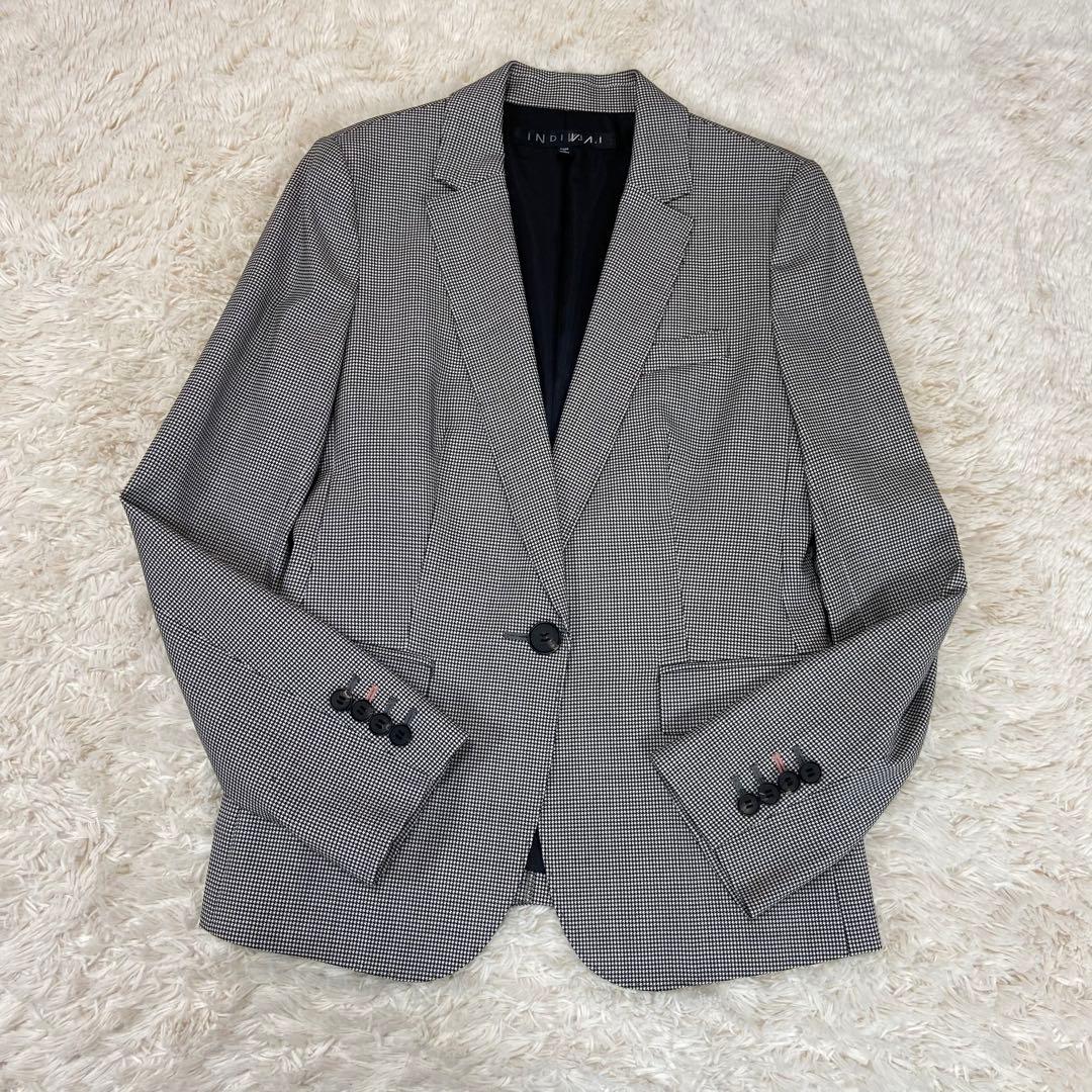 インディヴィ　スカートスーツ　イタリア高級生地 ロロピアーナ　シルク混　千鳥柄