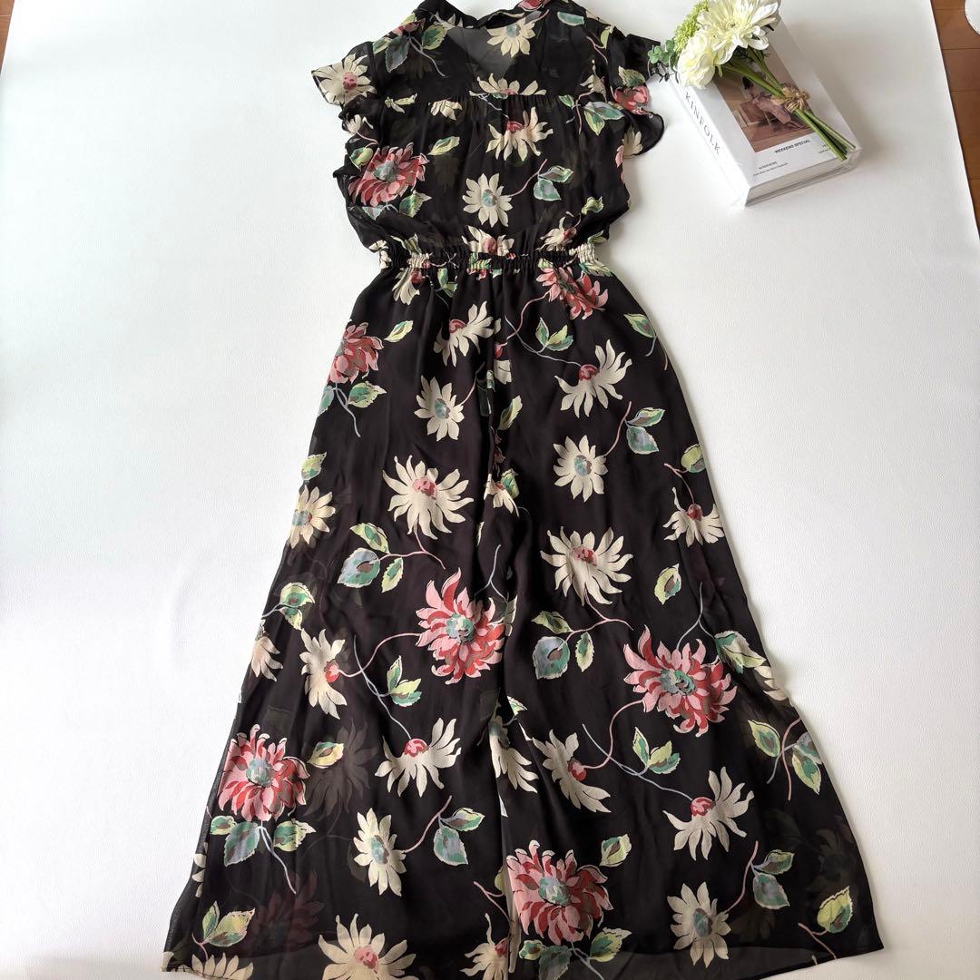 【美品】グレースクラス グレースコンチネンタル シルクプリントサロペット 花柄