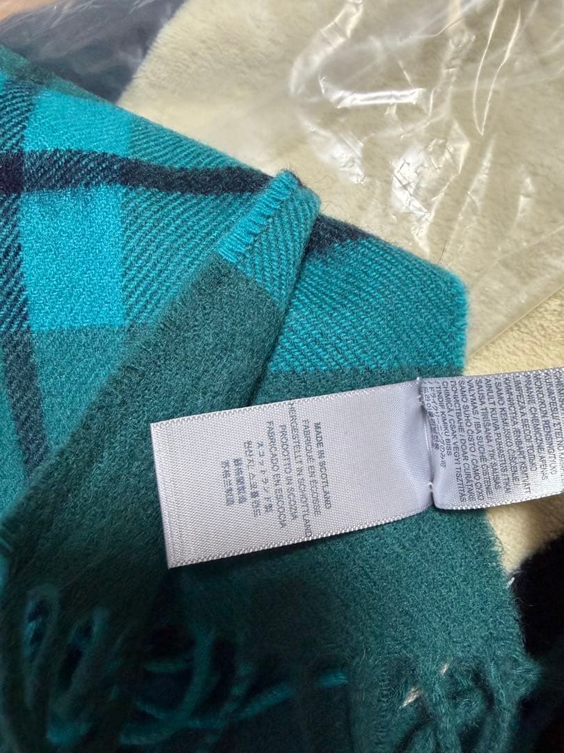 【値下】新品 ジョンストンズ カシミヤ100％ 大判ストール グリーン チェック
