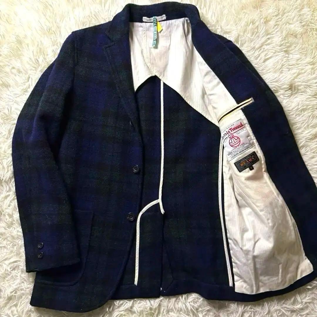 BEAMS + ハリスツイード テーラードジャケット ブラックウォッチ シングル